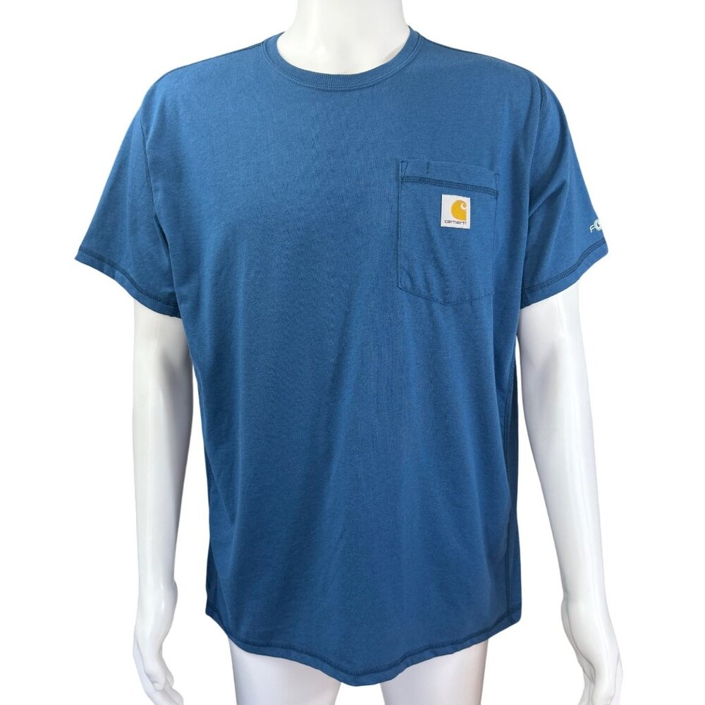 Carhartt Force T-Shirt Mens L Blue Polyester Cotton Short Sleeve Pocket Relaxed